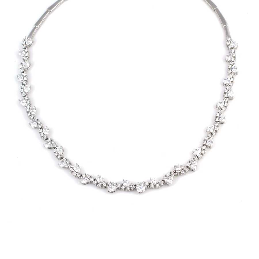 Sterling Silver White Zircon Continuous Flow Waterway Necklace