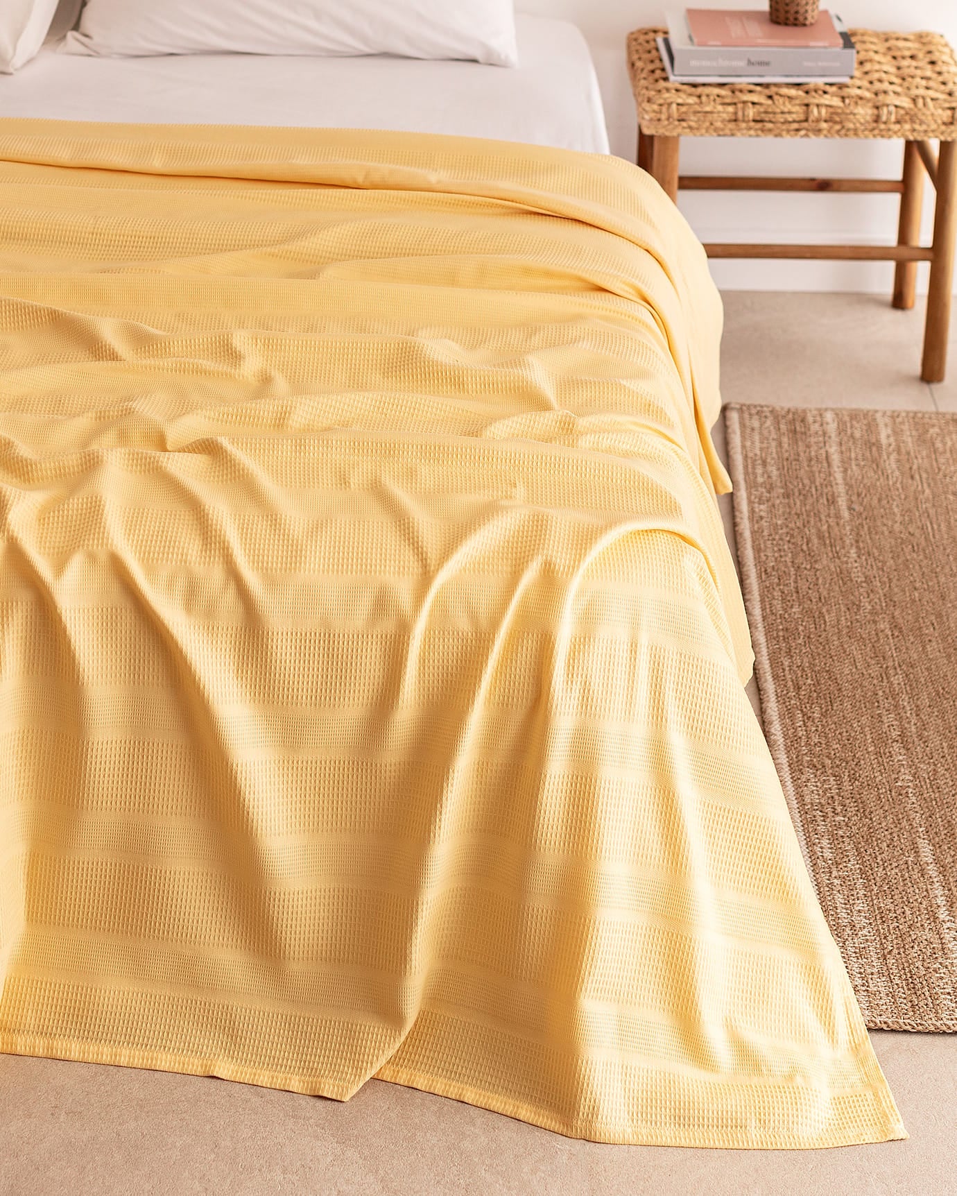 100% Cotton Pique Weave King Size Blanket - Yellow