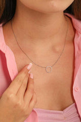 Sterling Silver Large Hoop Pendant Necklace - Modern Minimalist Style