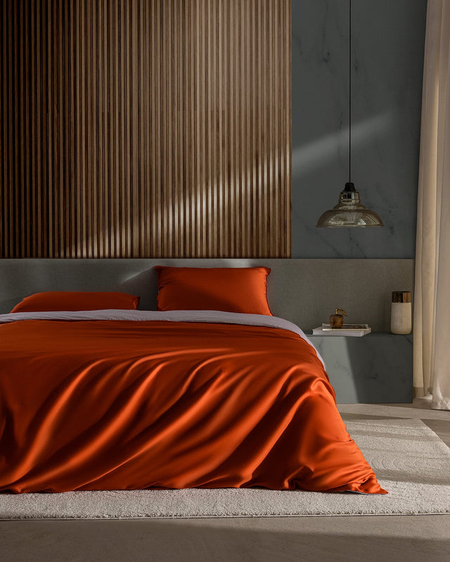 King Size 100% Cotton Sateen Printed Duvet Cover Set, Orange