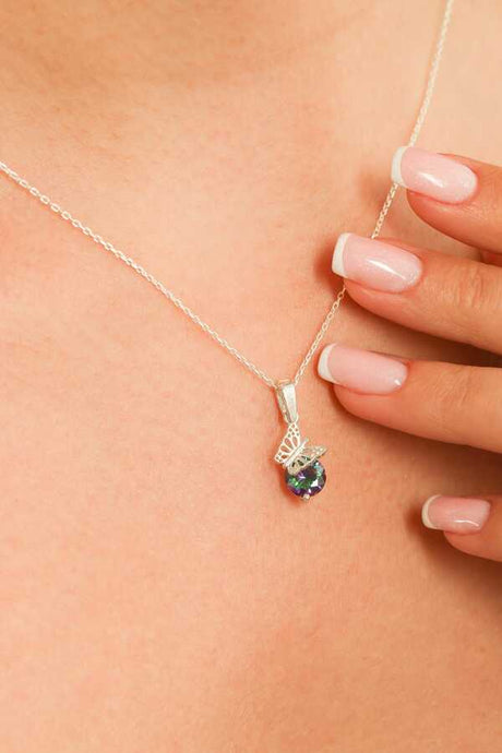 Dazzling Mystic Topaz Sterling Silver Butterfly Pendant Necklace