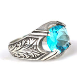 Premium Sterling Silver Oval Aquamarine Mens Ring