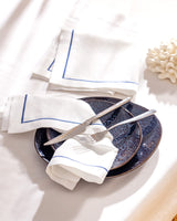 Moselle Elegante Stoffen Servetten - Wit & Marineblauw, Set van 2