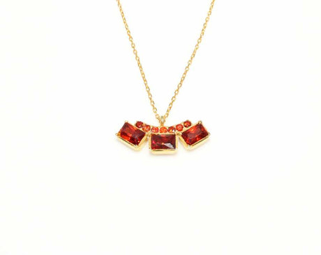 Sterling Silver Three-Stone Necklace with Fire Red Zircon