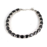 925 Sterling Silver Synthetic Onyx Line Bracelet - Elegant Oval Design