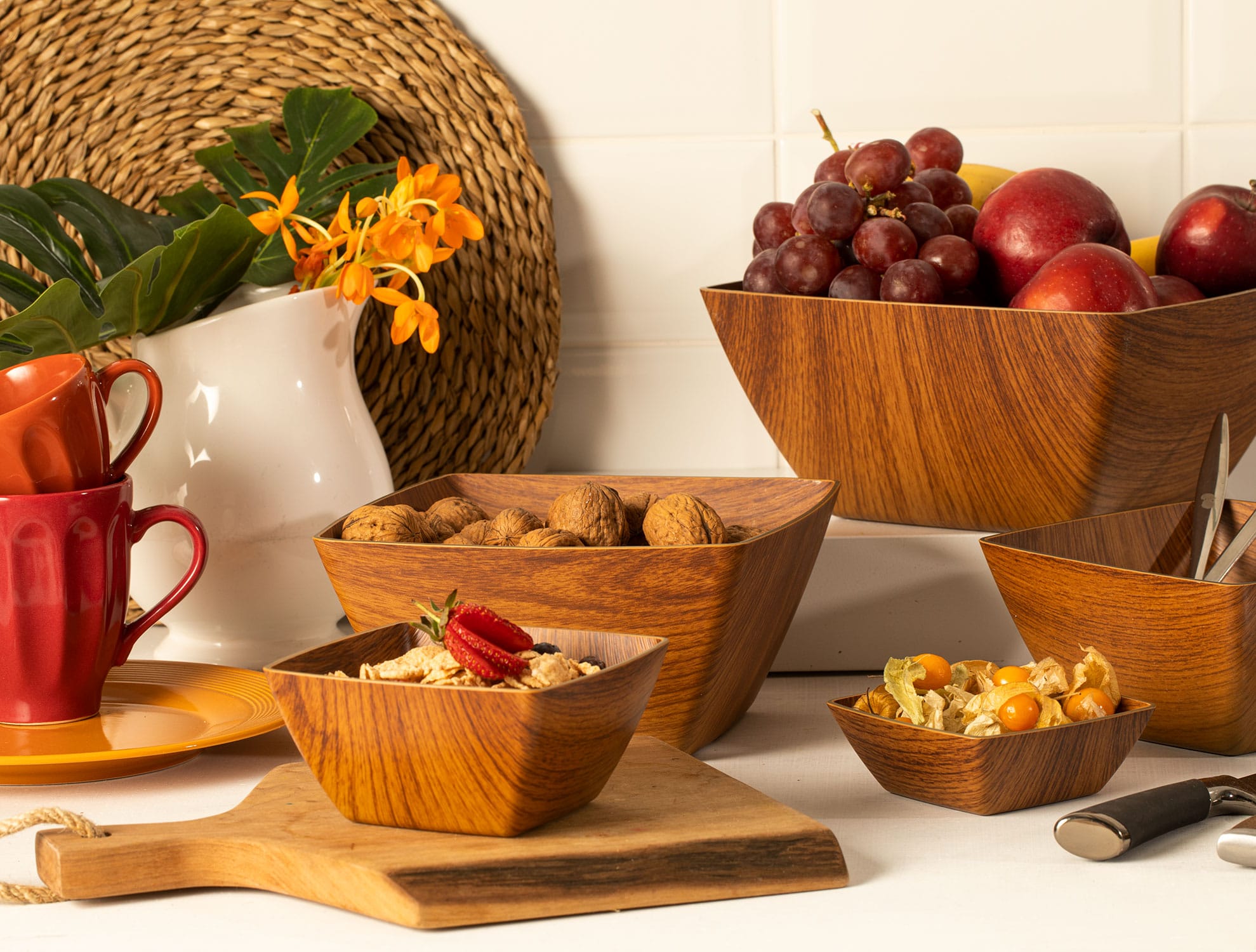 Antibacterial Plastic Rectangular Bowl - Earthy Minimalist Design