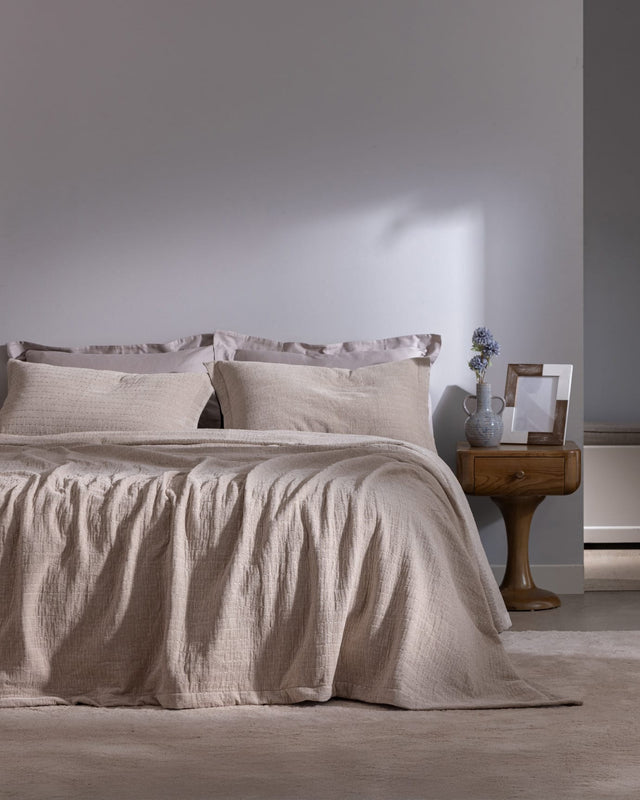 Premium Double Bedspread Set Ecru Polyester