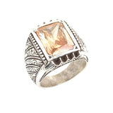 Professional 925 Sterling Silver Rectangular Champagne Quartz Men's Ring