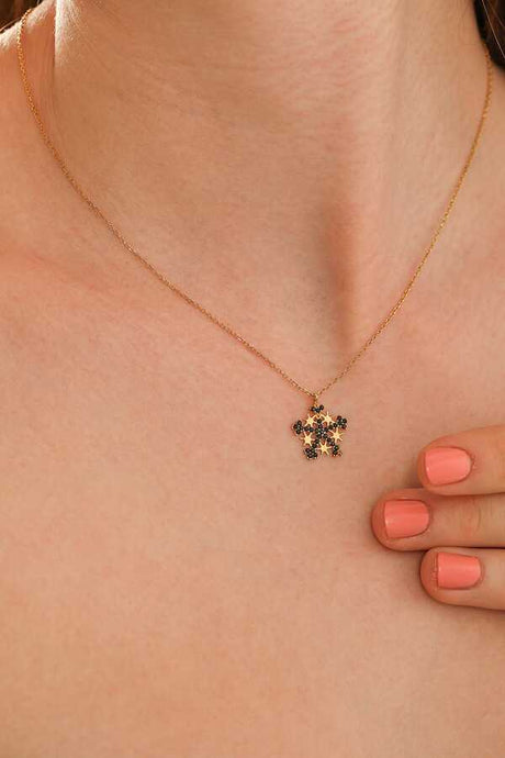 Premium 925 Sterling Silver Snowflake Necklace Black Stone