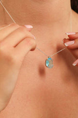 925 Sterling Silver Aquamarine & Zircon Gemstone Pendant Necklace