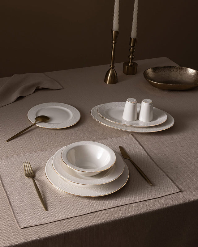 New Bone China 6-Person Dinnerware Set - Elegant White & Gold