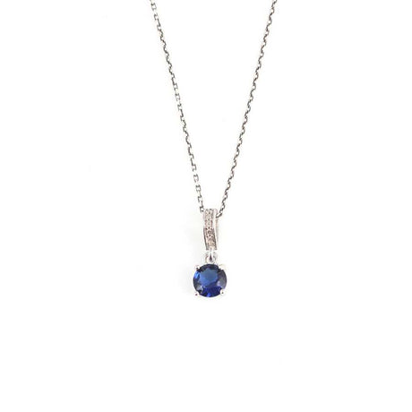 925 Sterling Silver Dainty Round Sapphire Zircon Necklace
