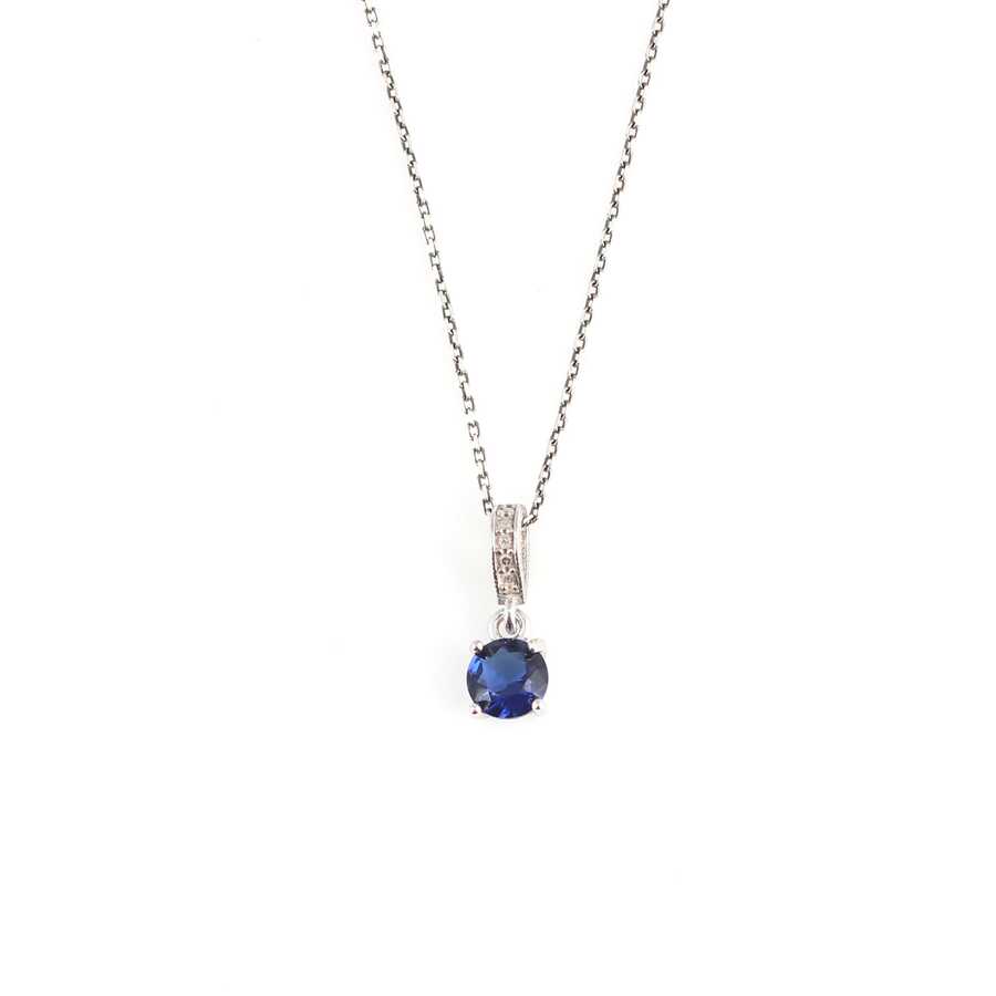 925 Sterling Silver Dainty Round Sapphire Zircon Necklace