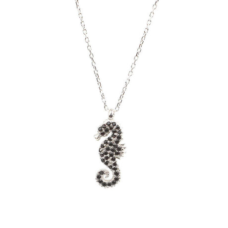 Sterling Silver Onyx Seahorse Necklace - Ocean Inspired Pendant