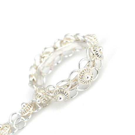 Sterling Silver Intricate Link Hand Chain with Ring