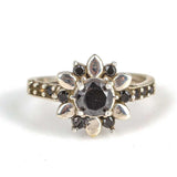 925 Sterling Silver Black Onyx Floral Ring - Elegant Bloom Design