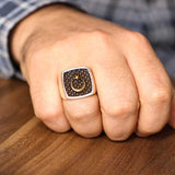 925 Sterling Silver Men's Ring - Embossed Crescent and Star