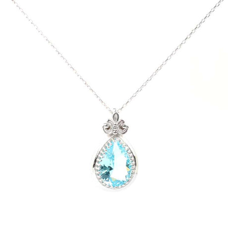 925 Sterling Silver Aquamarine Zircon Teardrop Necklace
