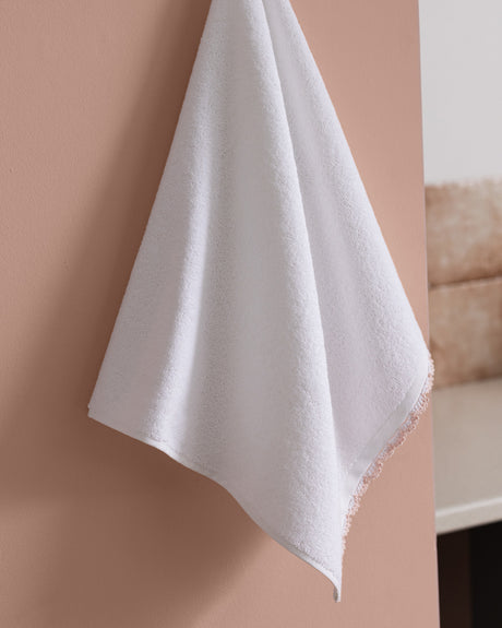 Bastienne 100% Cotton Face Towel with Crochet Trim - White & Blush