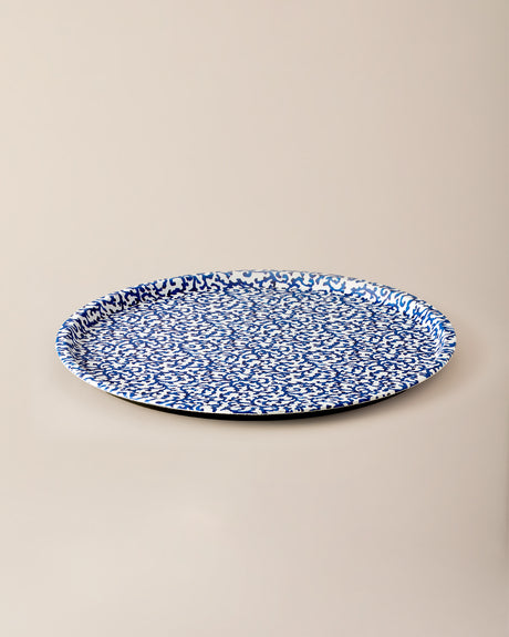 Durable Plastic Round Serving Tray - Contemporary Blue & White Design