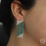 925 Sterling Silver Turquoise 9-Row Cascading Dangle Earrings