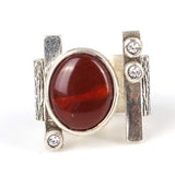 925 Sterling Silver Tree Bark Pattern Open Ring with Agate & Zircon