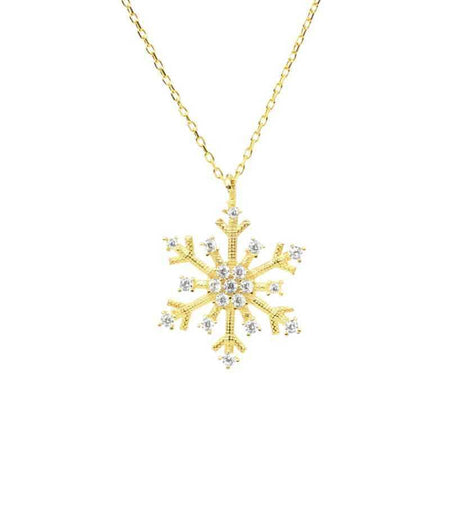 Sterling Silver Zircon Snowflake Pendant Necklace - Winter Elegance