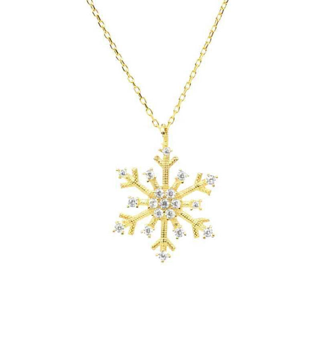 Sterling Silver Zircon Snowflake Pendant Necklace - Winter Elegance