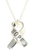 925 Sterling Silver Ribbon Pendant Necklace - Engraved HOPE