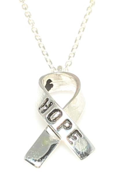 925 Sterling Silver Ribbon Pendant Necklace - Engraved HOPE