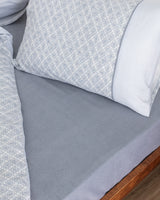 King Size 100% Cotton Printed Duvet Cover Bedding Set - Blue Gray
