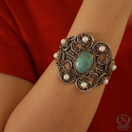 925 Sterling Silver Turquoise Byzantine Bracelet - Constantinople Design