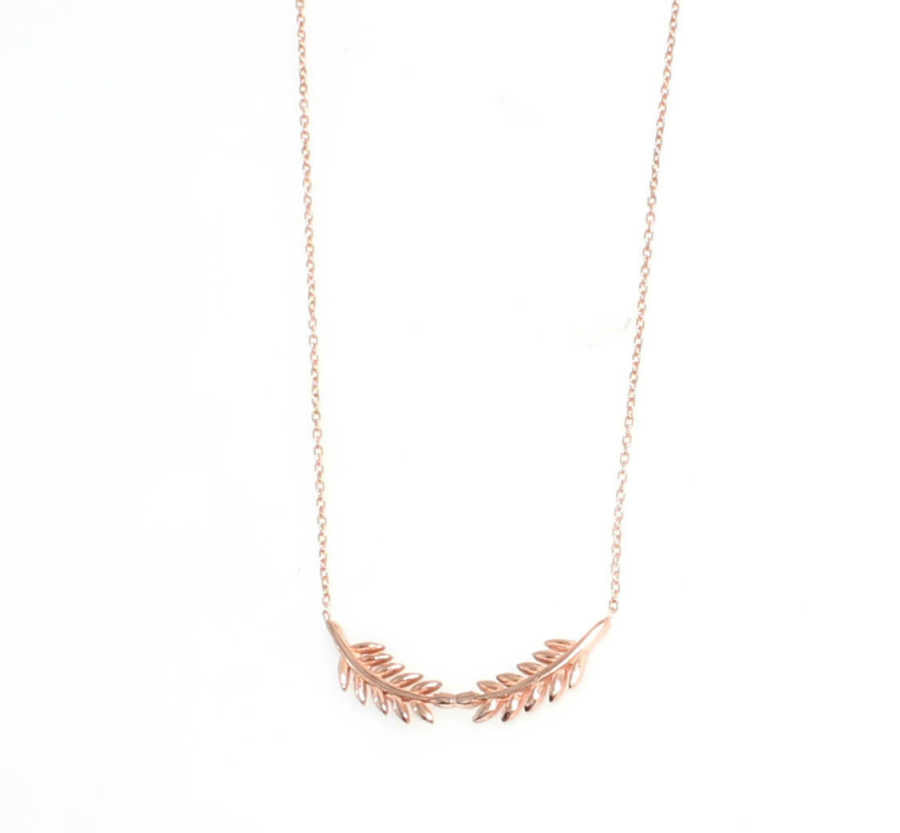 Sterling Silver Double Acacia Leaf Pendant Necklace