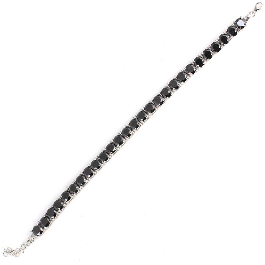 Sterling Silver Onyx Tennis Bracelet - Classic Round Stone Design