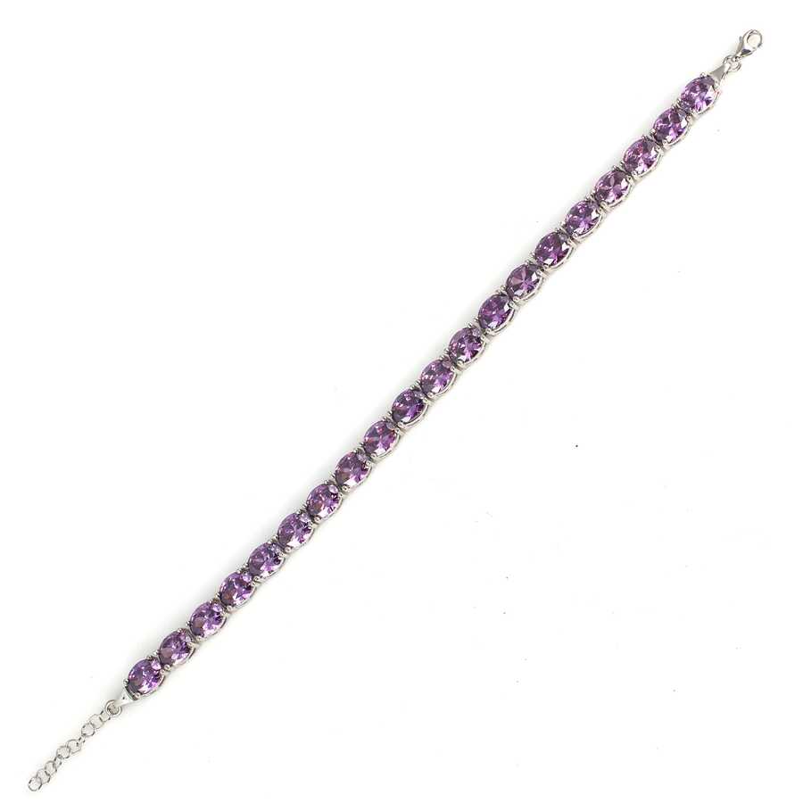 Sterling Silver Synthetic Amethyst Oval Line Bracelet