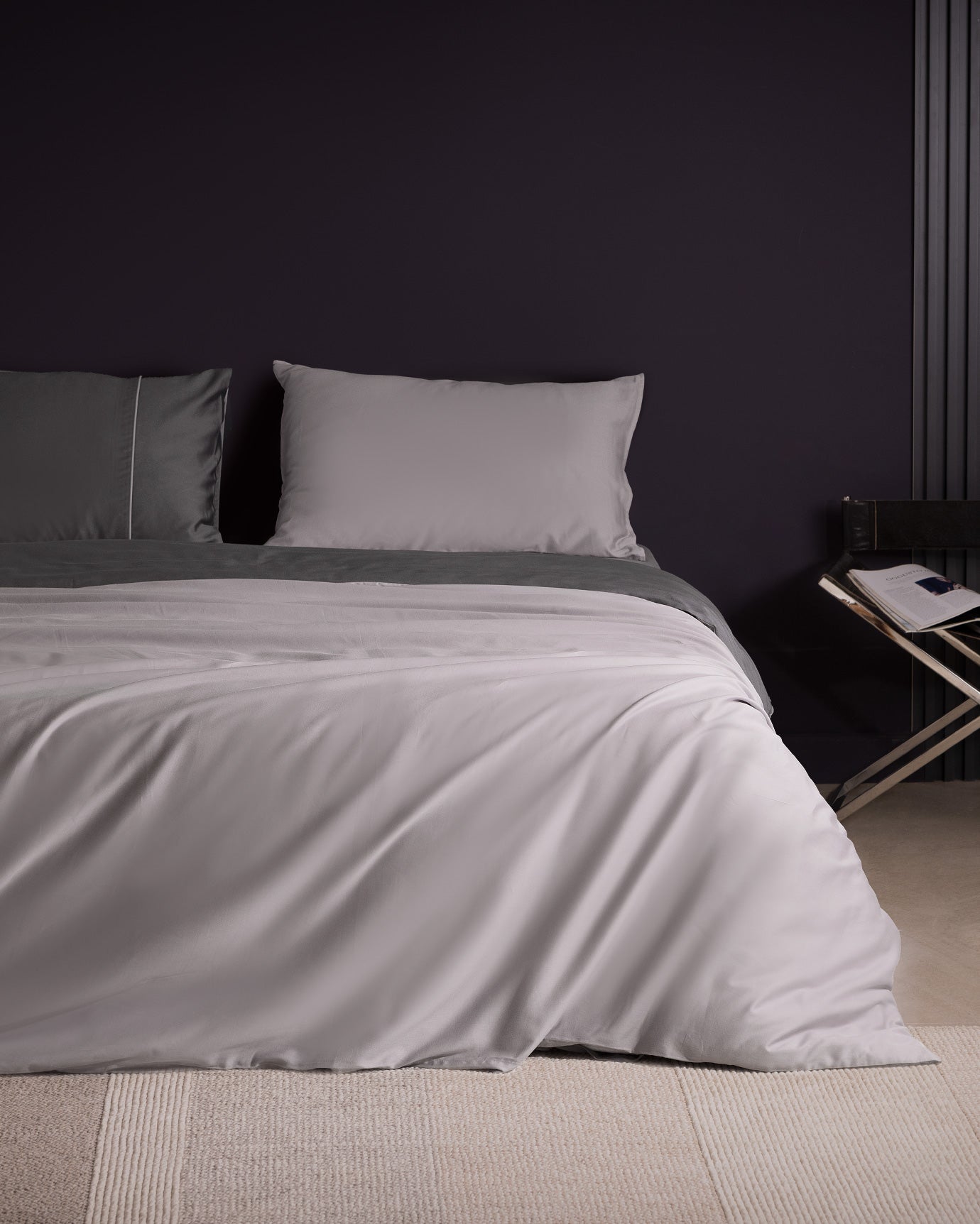 Premium 100% Cotton Sateen Piped Duvet Cover Set - Full/Queen - Anthracite Grey