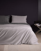 Premium 100% Cotton Sateen Piped Duvet Cover Set - Full/Queen - Anthracite Grey