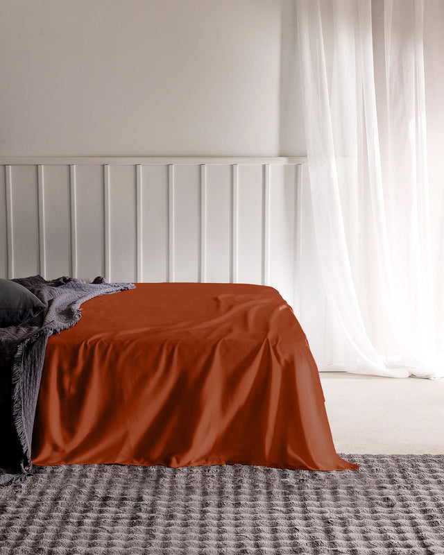 King Size 100% Cotton Sateen Flat Sheet - Orange