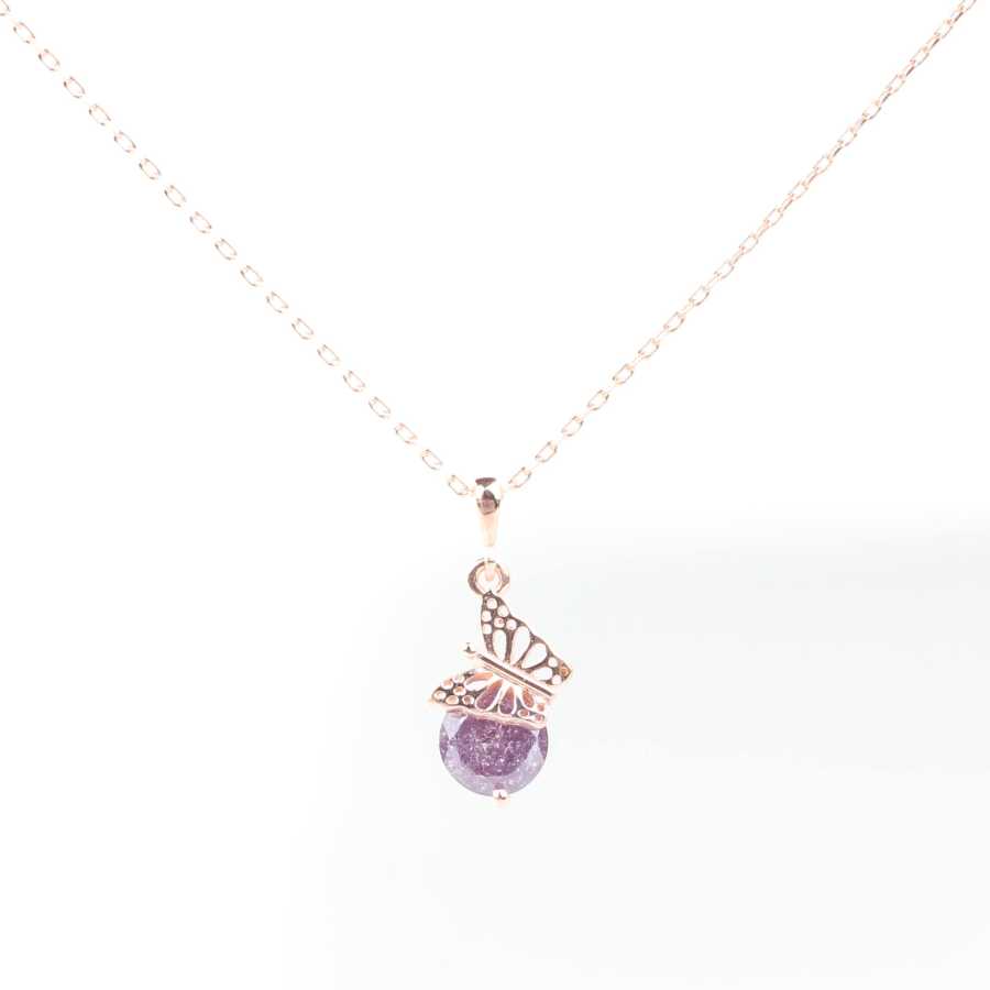 Sterling Silver Frosted Amethyst Butterfly Necklace