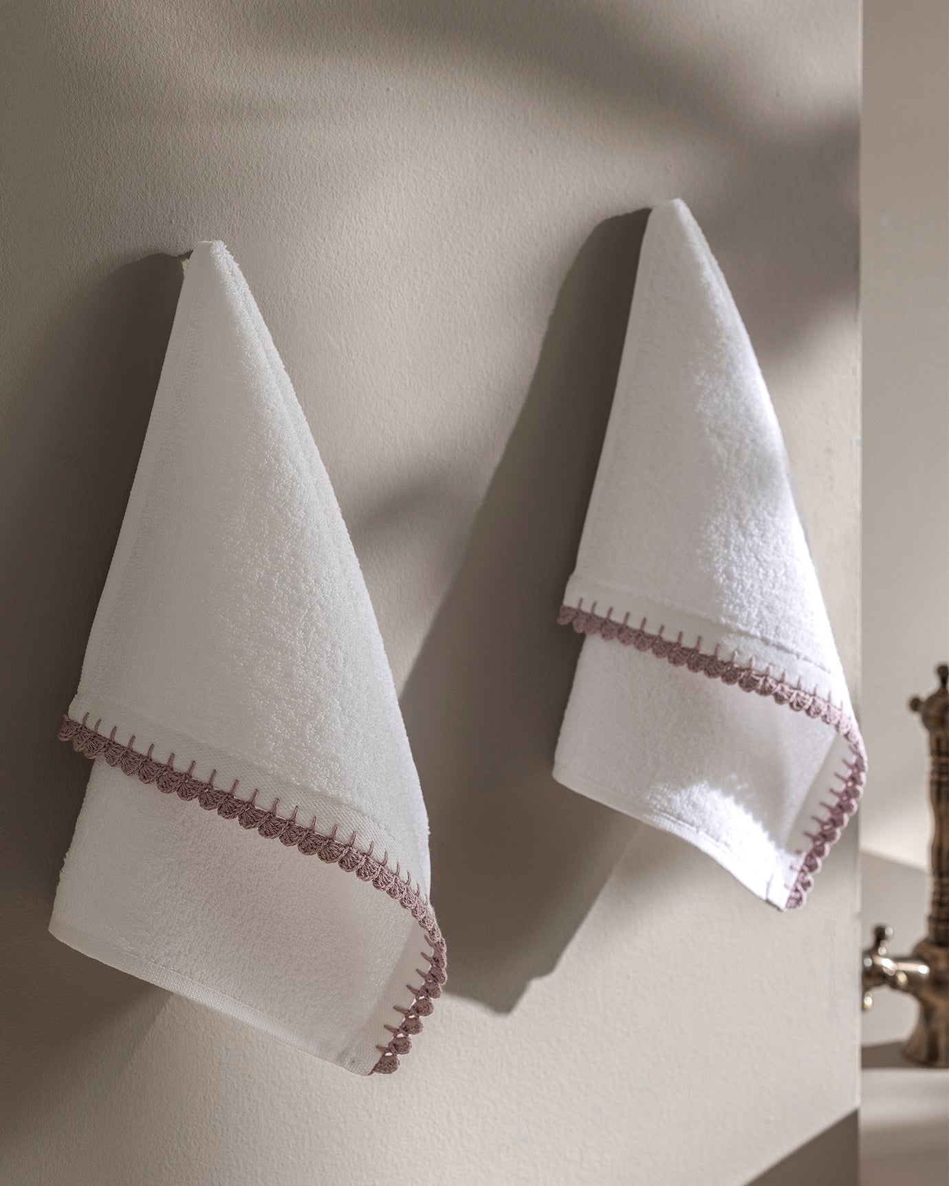 2-Pack 100% Cotton Crochet-Trimmed Hand Towels - White & Lilac