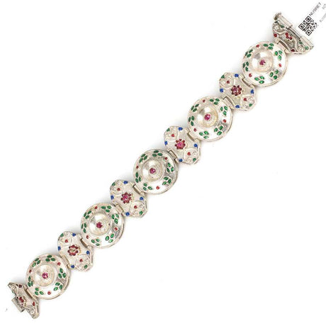 925 Sterling Silver Paneled Bracelet with Zircon & Fine Enamel