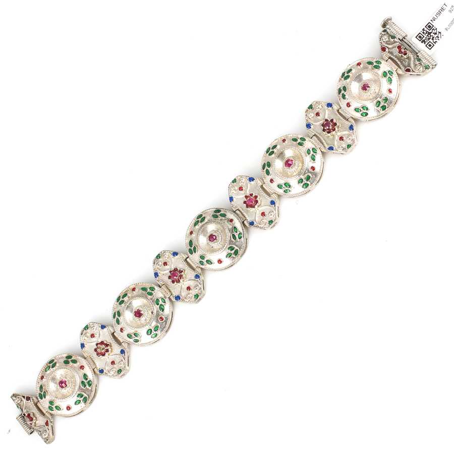 925 Sterling Silver Paneled Bracelet with Zircon & Fine Enamel