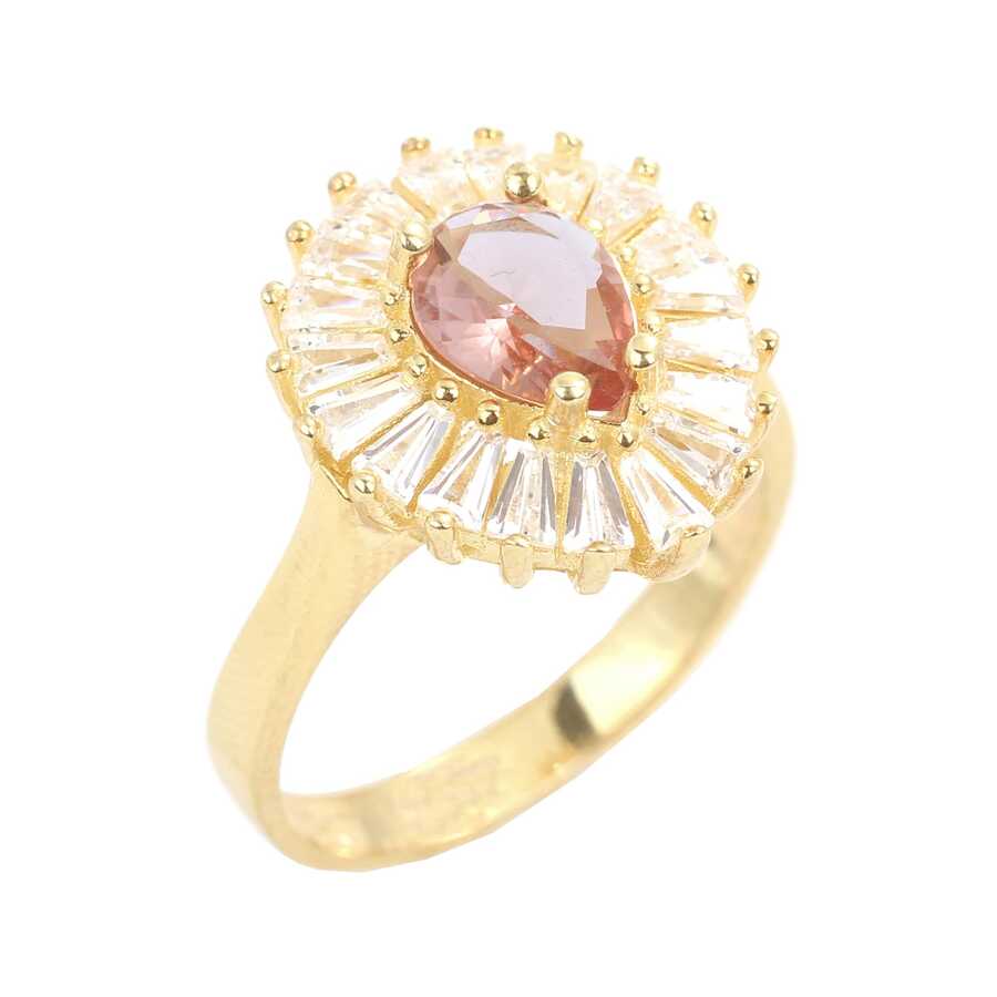 925 Sterling Silver Zultanite Teardrop Ring with Baguette Accents