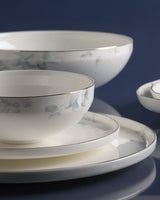 Fine Bone Porcelain 12-Person Dinner Set - White & Light Blue