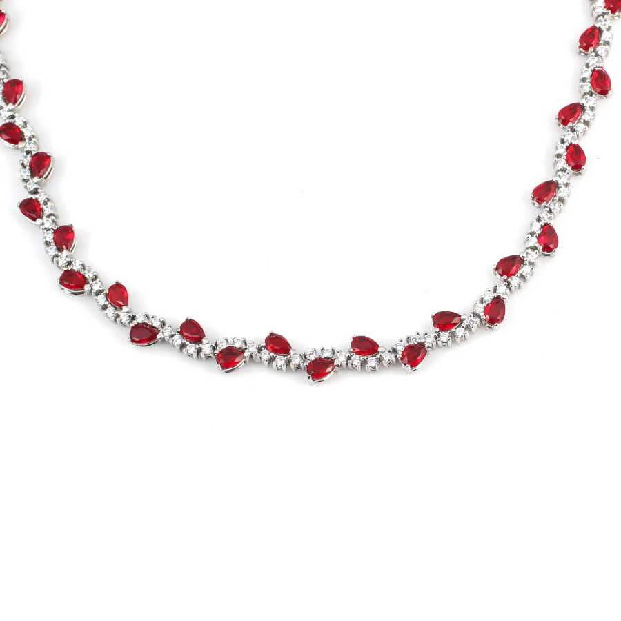Sterling Silver Ruby Red & White Zircon Tennis Necklace