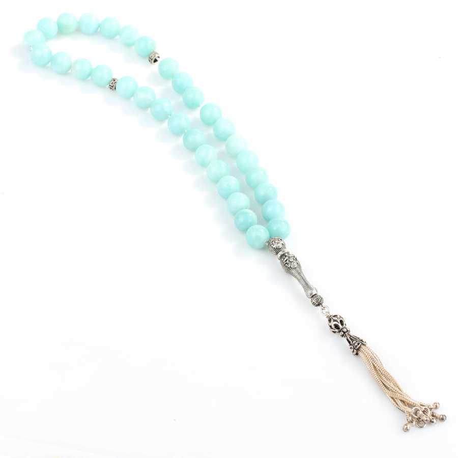 Premium 925 Sterling Silver Amazonite Natural Stone Prayer Beads