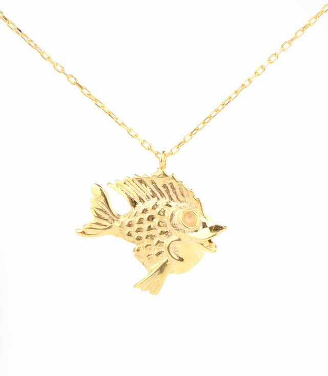 Premium 925 Sterling Silver Fish Charm Necklace Yellow