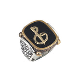 Sterling Silver & Bronze Elif Vav Men's Ring with Black Enamel Detail