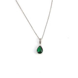 Elegant 925 Sterling Silver Teardrop Synthetic Emerald Necklace