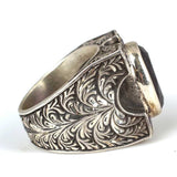 Sterling Silver Men's Amethyst Ring - Handcrafted Engraved Design